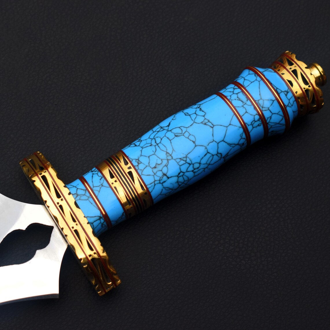 Handmade Stainless Steel Dagger Knife | Double Edge Fixed Blade with Blue Stone Handle
