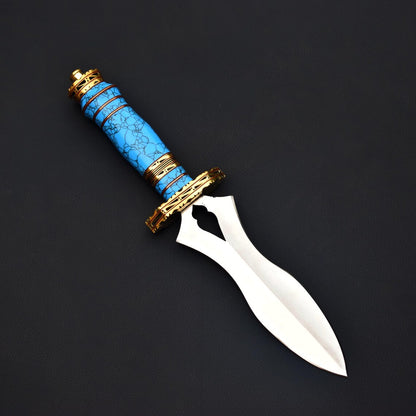 Handmade Stainless Steel Dagger Knife | Double Edge Fixed Blade with Blue Stone Handle
