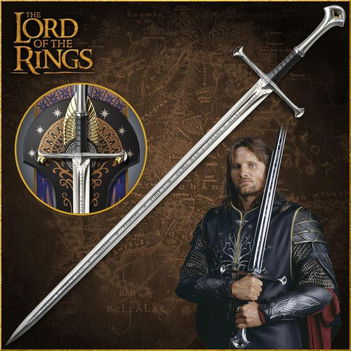 Anduril Sword Replica Full Size – Medieval Fantasy King Long Sword – Stainless Steel Engraved Display Sword