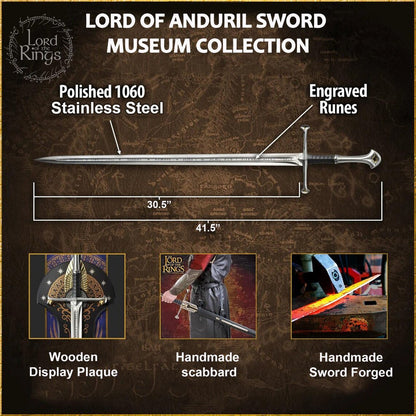 Anduril Sword Replica Full Size – Medieval Fantasy King Long Sword – Stainless Steel Engraved Display Sword