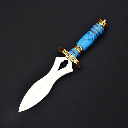 Handmade Stainless Steel Dagger Knife | Double Edge Fixed Blade with Blue Stone Handle