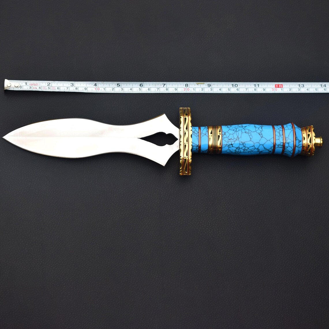 Handmade Stainless Steel Dagger Knife | Double Edge Fixed Blade with Blue Stone Handle