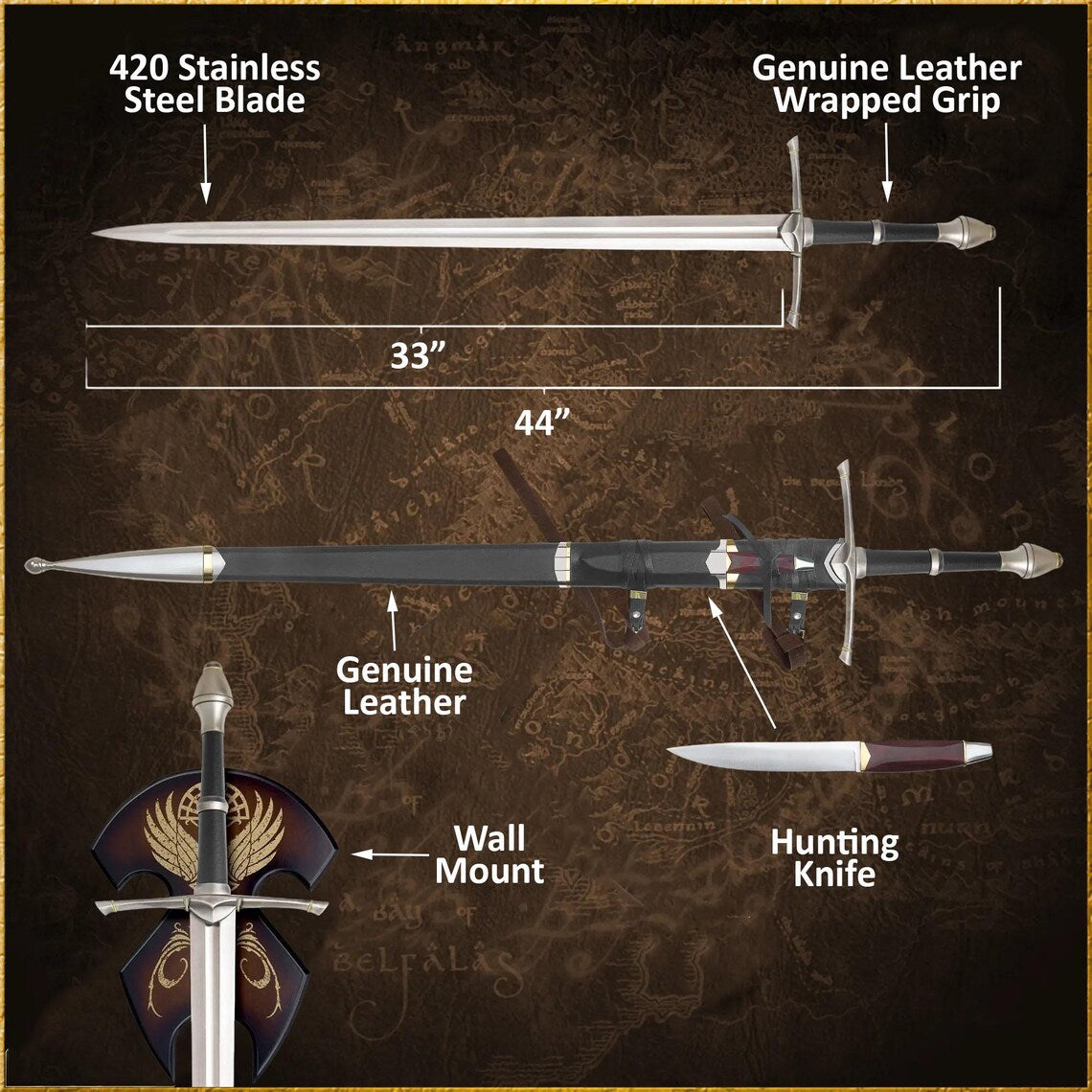 Andúril – Flame of the West Sword Replica Aragorn King Medieval Fantasy Sword medieval decor