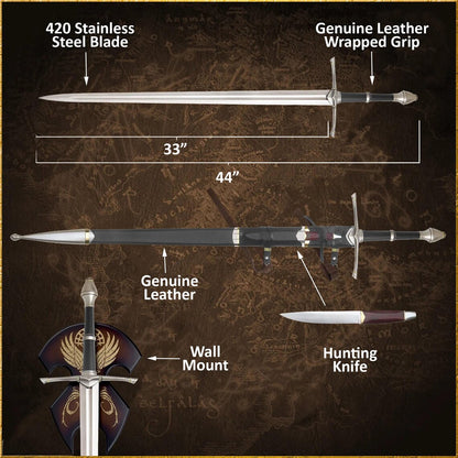 Andúril – Flame of the West Sword Replica Aragorn King Medieval Fantasy Sword medieval decor