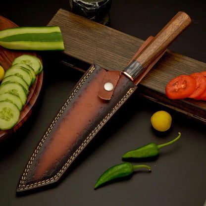 Copper Damascus Chef Knife – 8” Professional Kitchen Knife Slicing vegetables