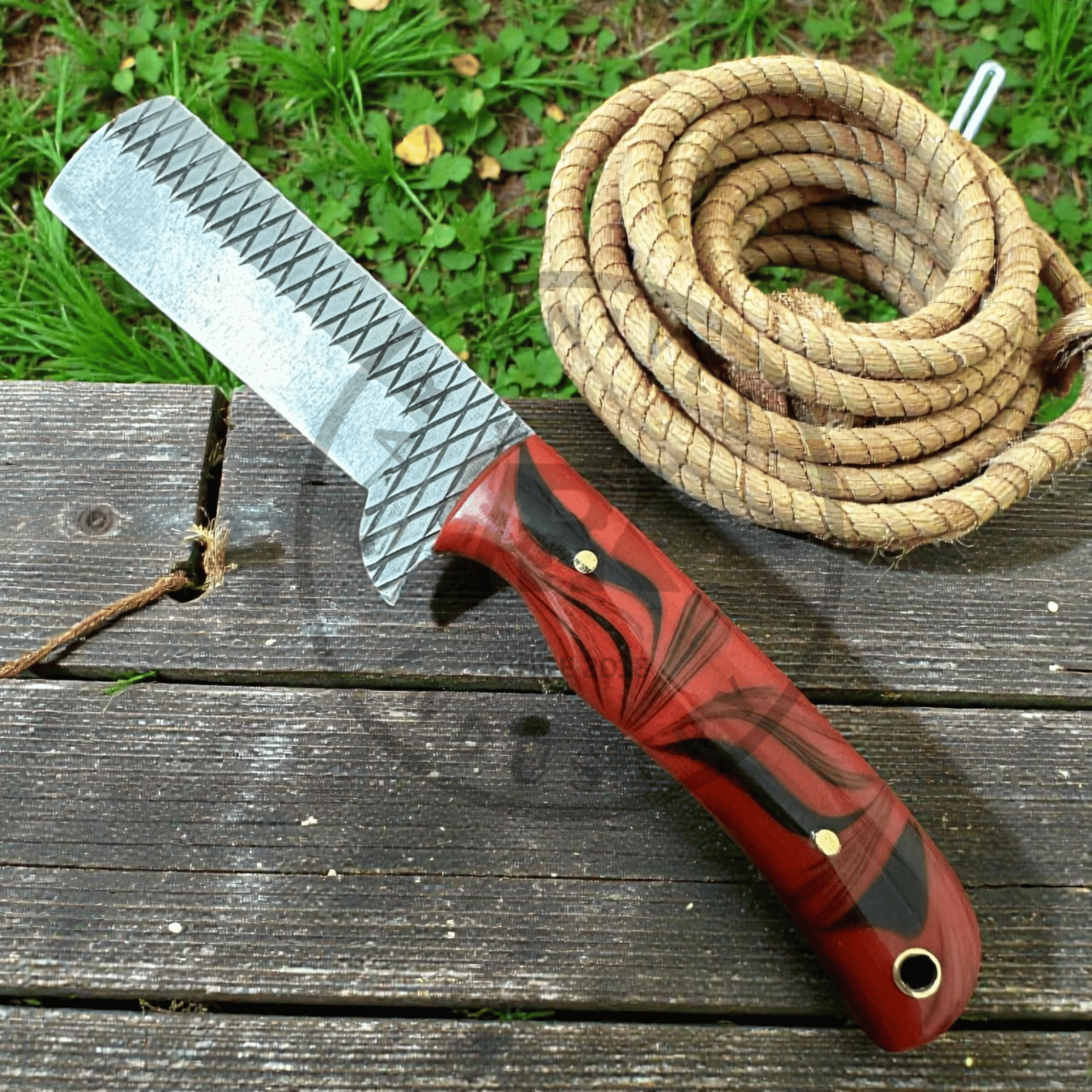 Handmade Rasp steel 7-Inch Cowboy Fixed Blade Knife – Red & Black Resin ...